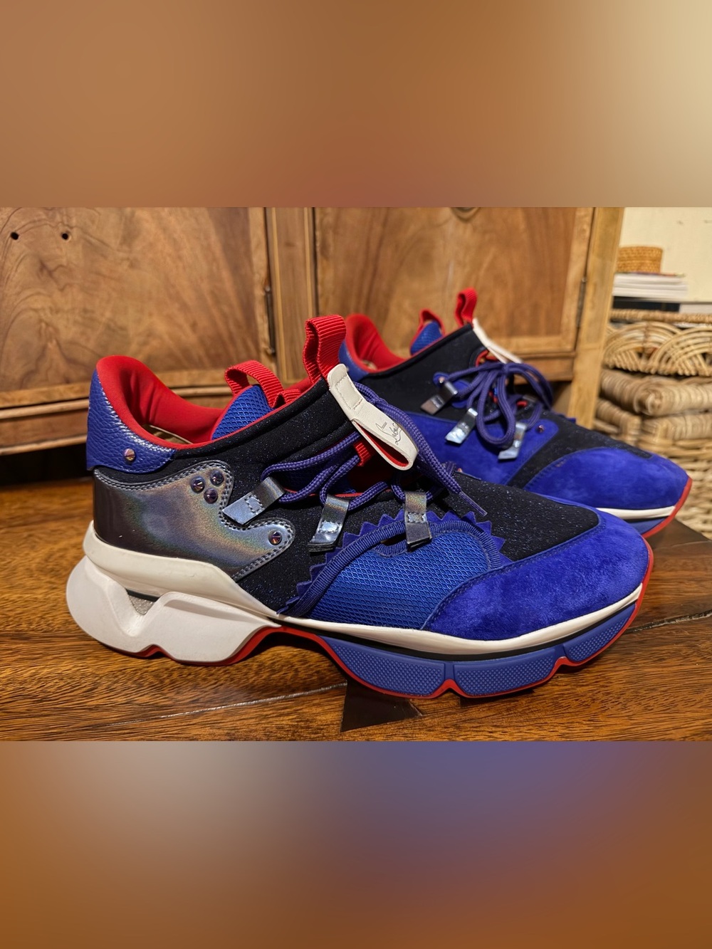 Christian Louboutin Blue, Red & Black Mixed-Material Men's Sneakers